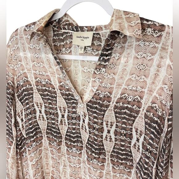 HAUTE HIPPIE Tribe Harper V-Neck Pullover Blouse Snakeskin Size Small EUC - Picture 3 of 11